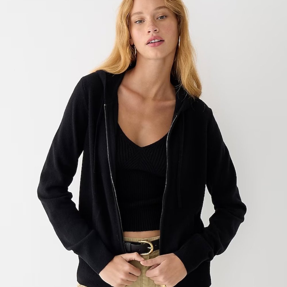 J Crew black cashmere sweater hoodie - size M